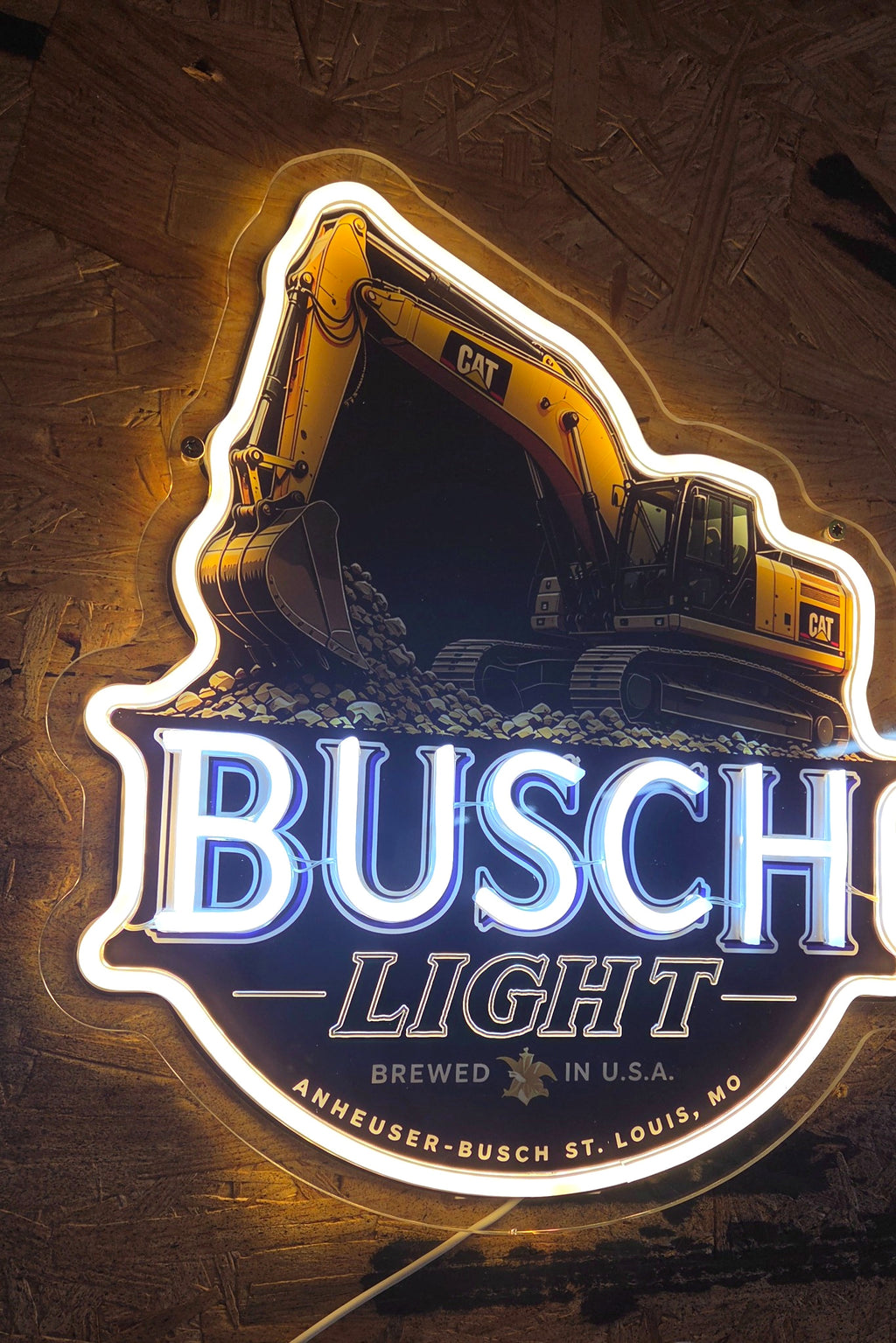 Busch Light CAT Excavator LED Neon Sign – Construction Equipment & Garage Décor