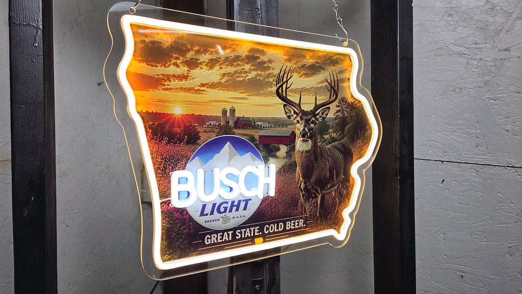 Busch Light Iowa Whitetail Deer LED Neon Sign – Iowa State Hunting Cabin & Man Cave Décor