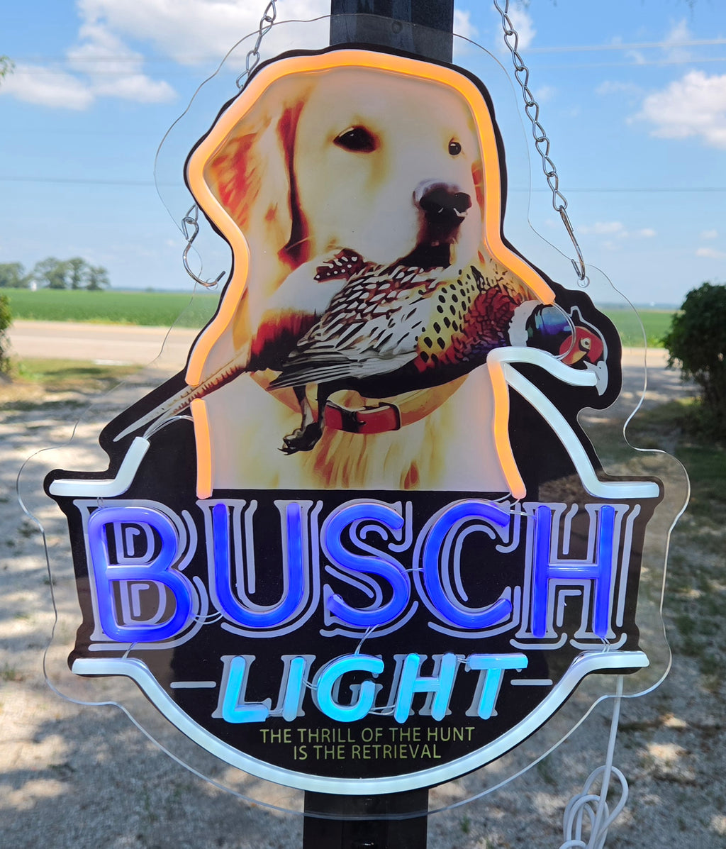 Busch Light "The Thrill Of The Hunt Is The Retrieval" Yellow Lab with Pheasant LED Neon Advertising Beer Sign