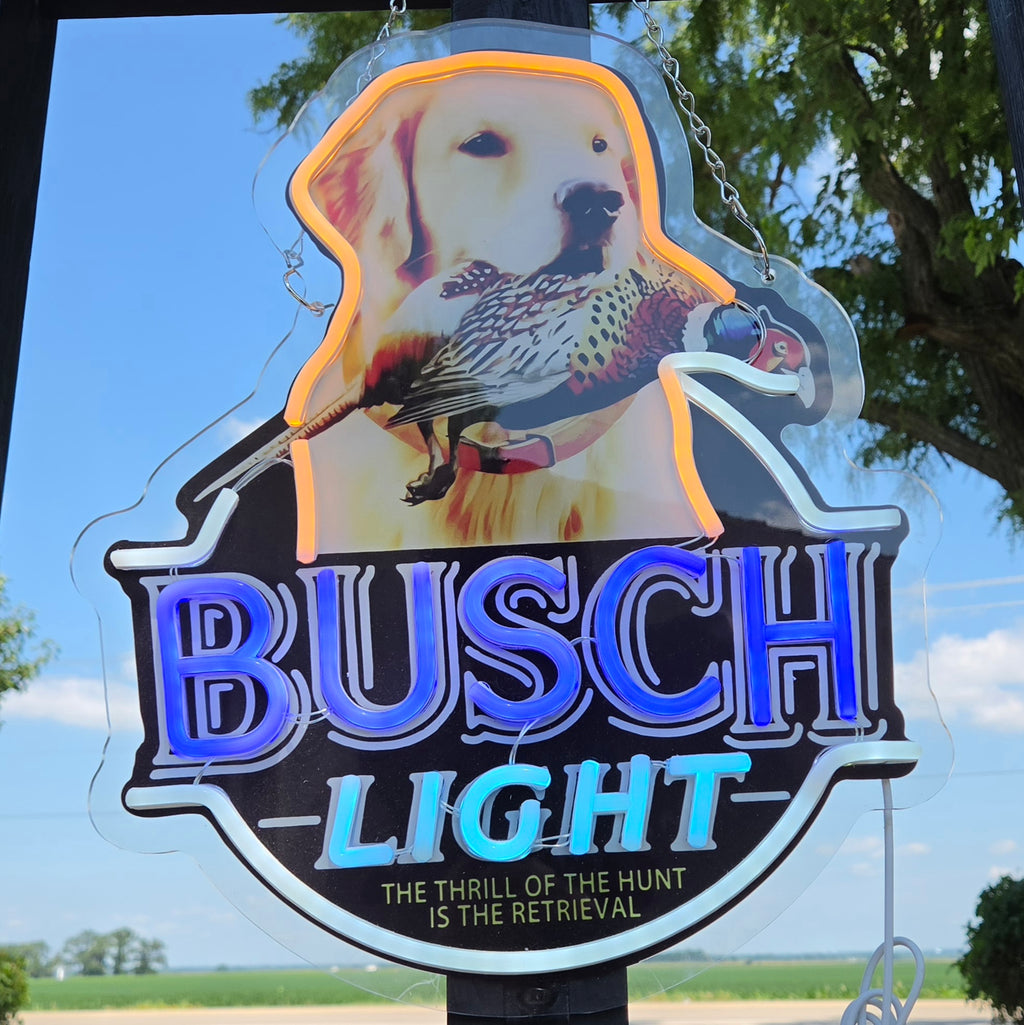Busch Light "The Thrill Of The Hunt Is The Retrieval" Yellow Lab with Pheasant LED Neon Advertising Beer Sign