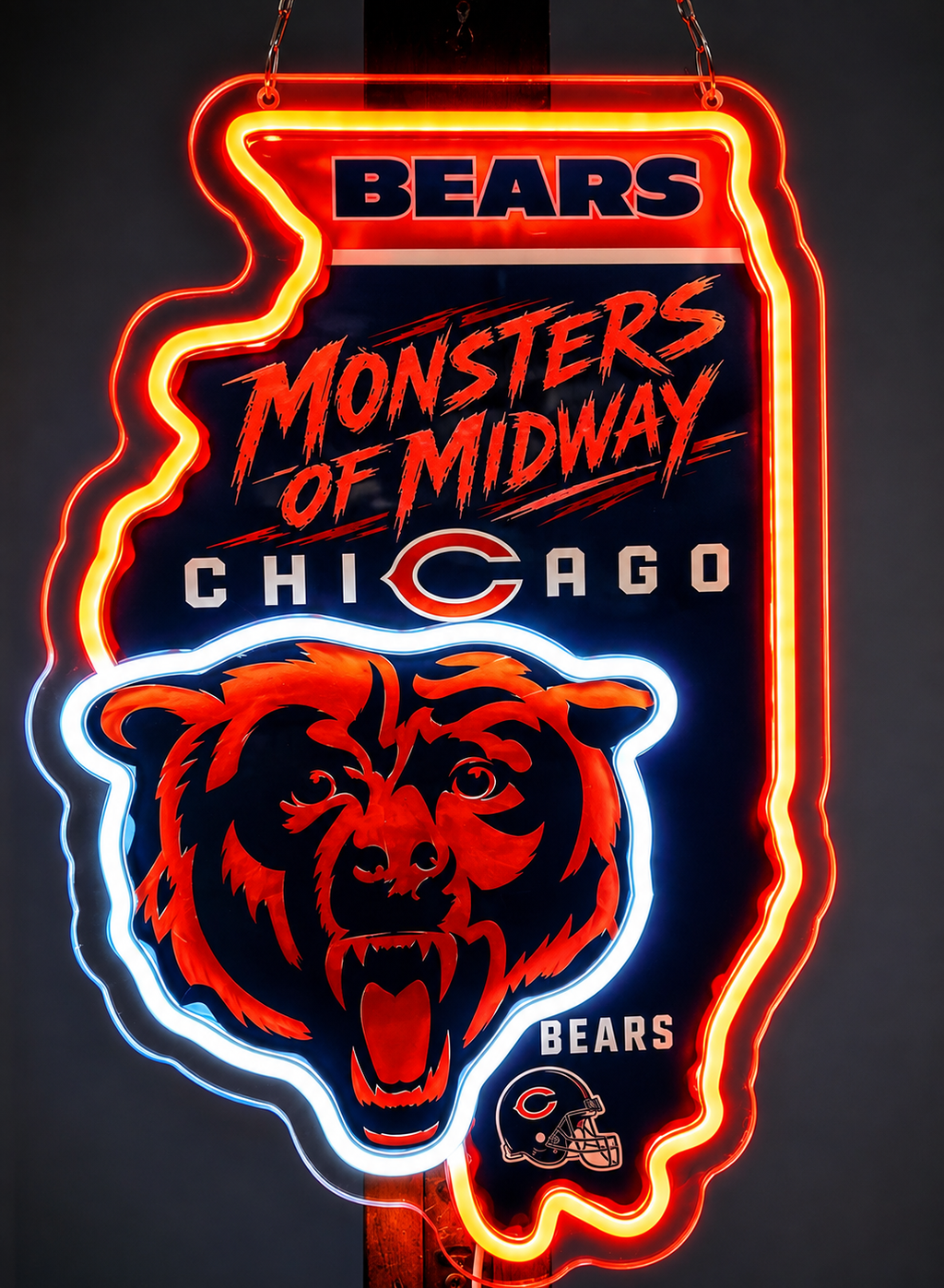 Chicago Bears "Monsters Of Midway" Illinois Shape LED Neon Sign Sports Football sign