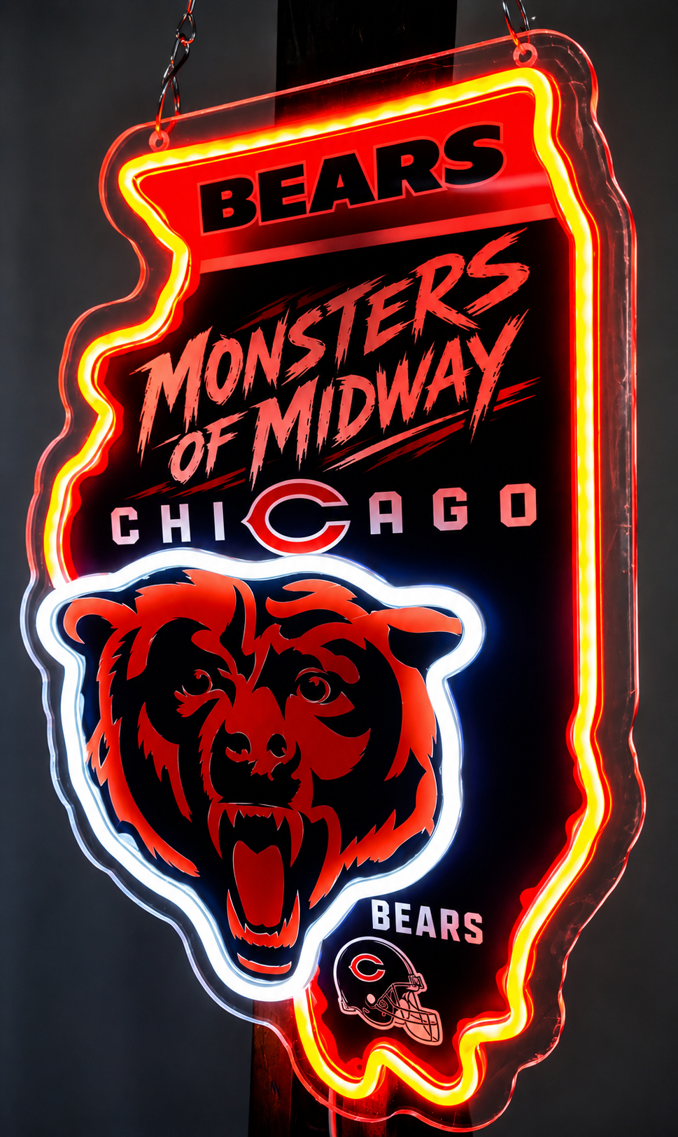 Chicago Bears "Monsters Of Midway" Illinois Shape LED Neon Sign Sports Football sign