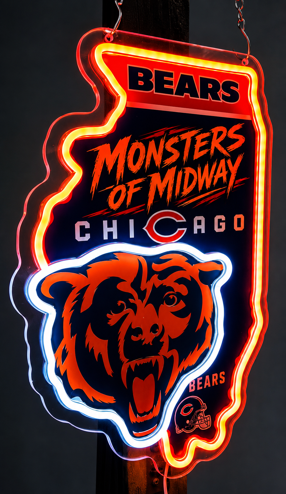 Chicago Bears "Monsters Of Midway" Illinois Shape LED Neon Sign Sports Football sign