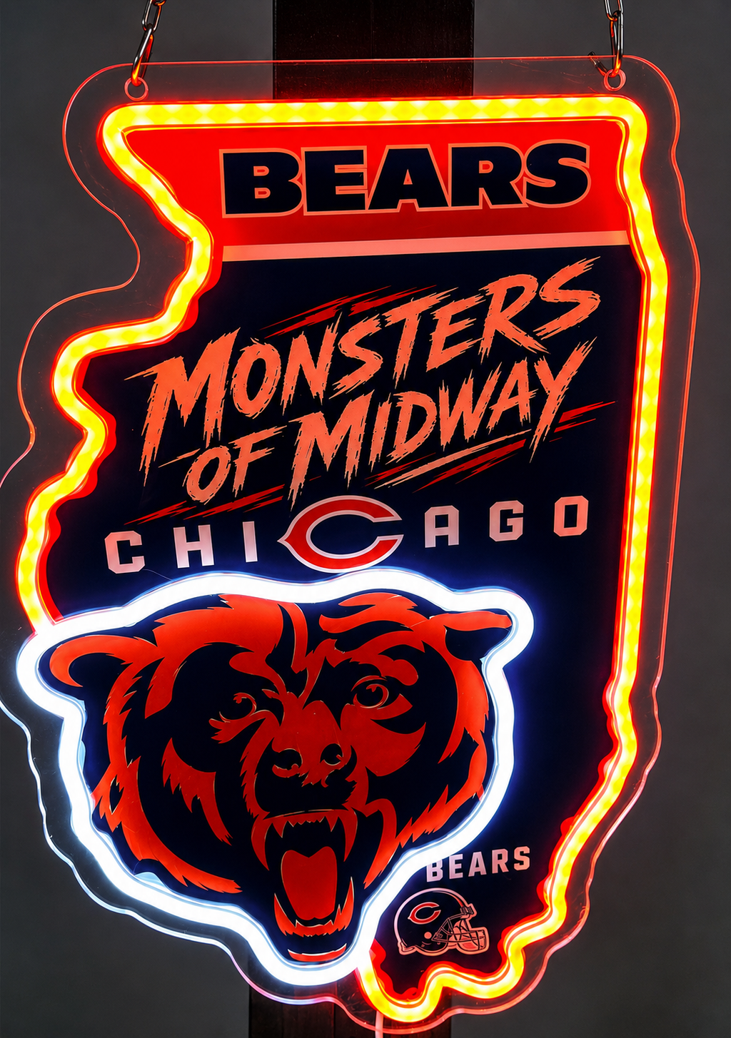 Chicago Bears "Monsters Of Midway" Illinois Shape LED Neon Sign Sports Football sign