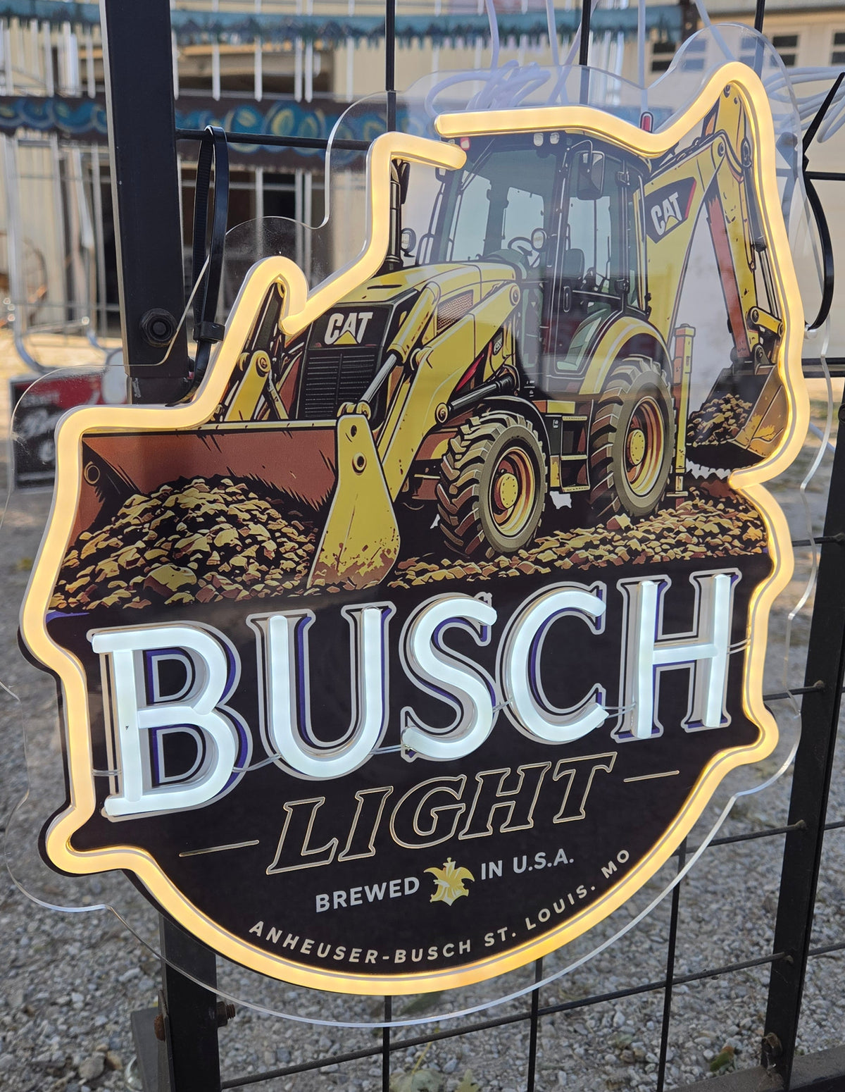 Busch Light CAT Backhoe LED Neon Sign – Caterpillar Heavy Equipment Garage & Man Cave Décor