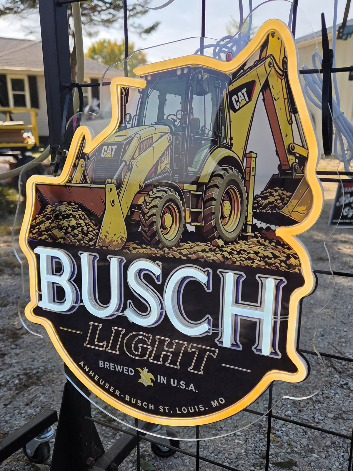 Busch Light CAT Backhoe LED Neon Sign – Caterpillar Heavy Equipment Garage & Man Cave Décor