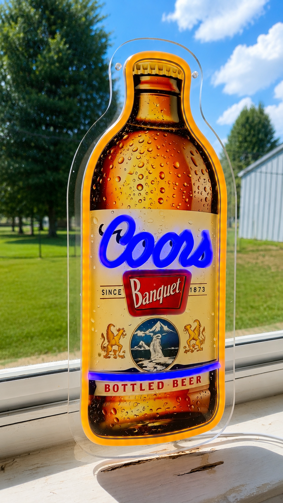 Coors Banquet Bottle Lighted Beer Advertising Sign Rodeo Cowboy Sign Yellowstone