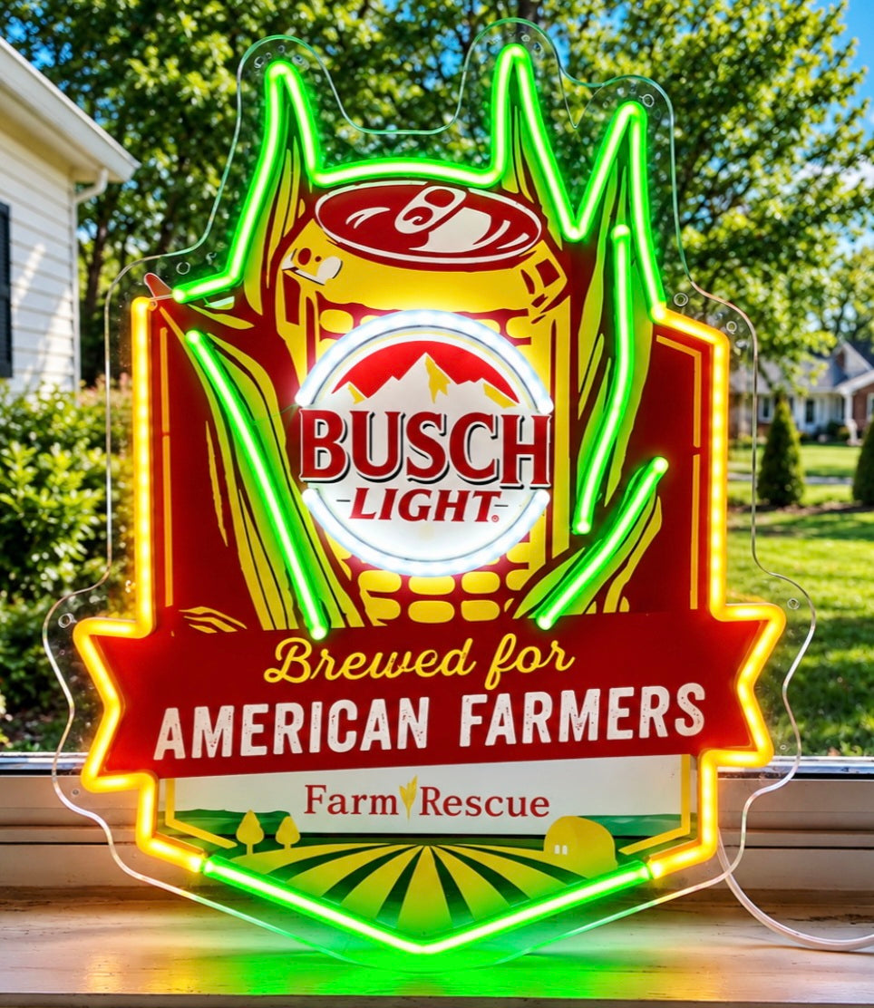 Busch Light - Farm Rescue Corn Cob Can "Brewed For American Farmers" Beer LED Lighted Advertising Sign