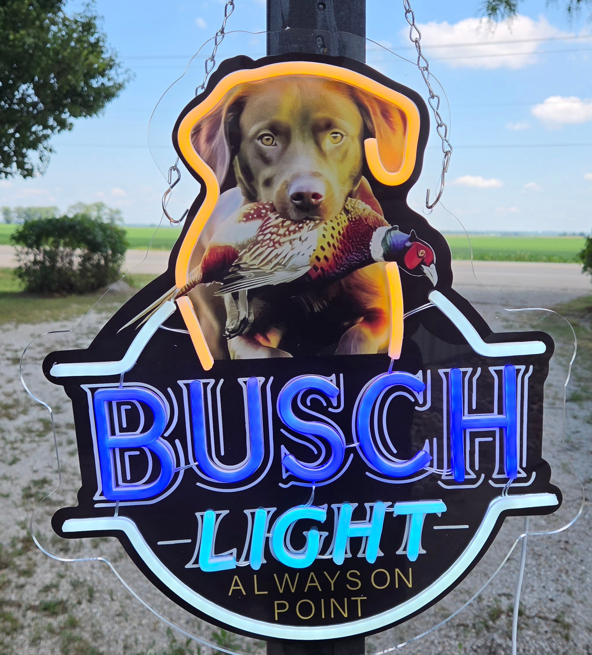 Busch Light Chocolate Lab w/ Pheasant "Always On Point" Lighted Beer Advertising Sign Bar Sign