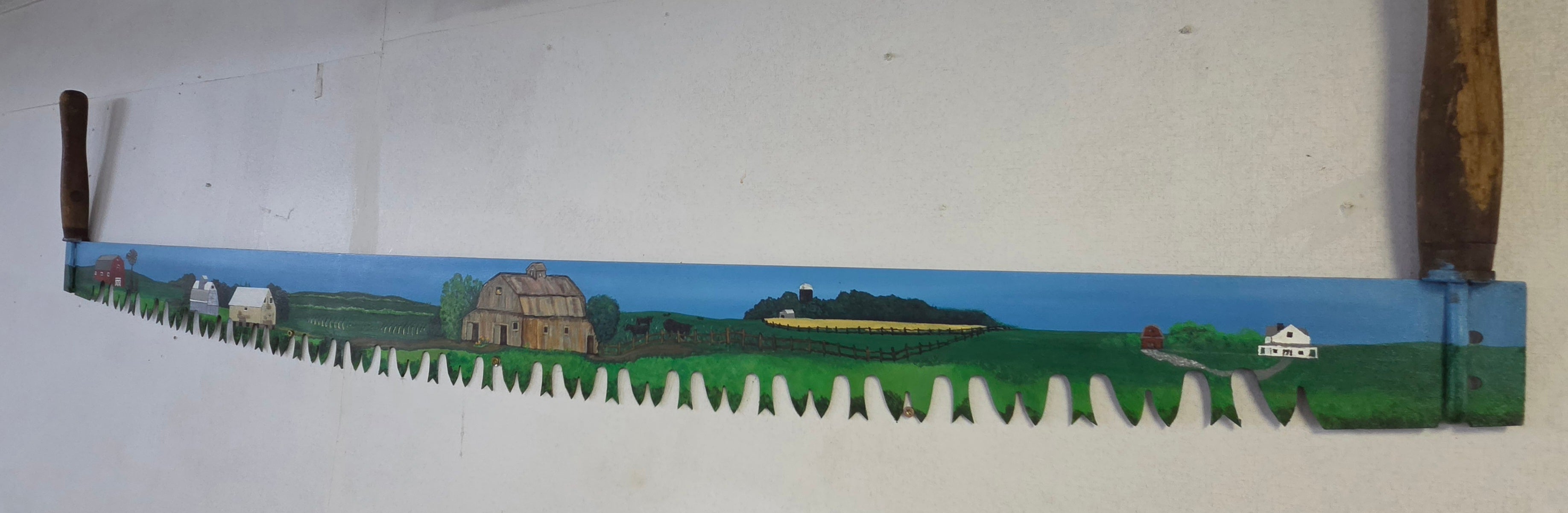 55" Vintage Hand-Painted Crosscut Saw Sign Blade