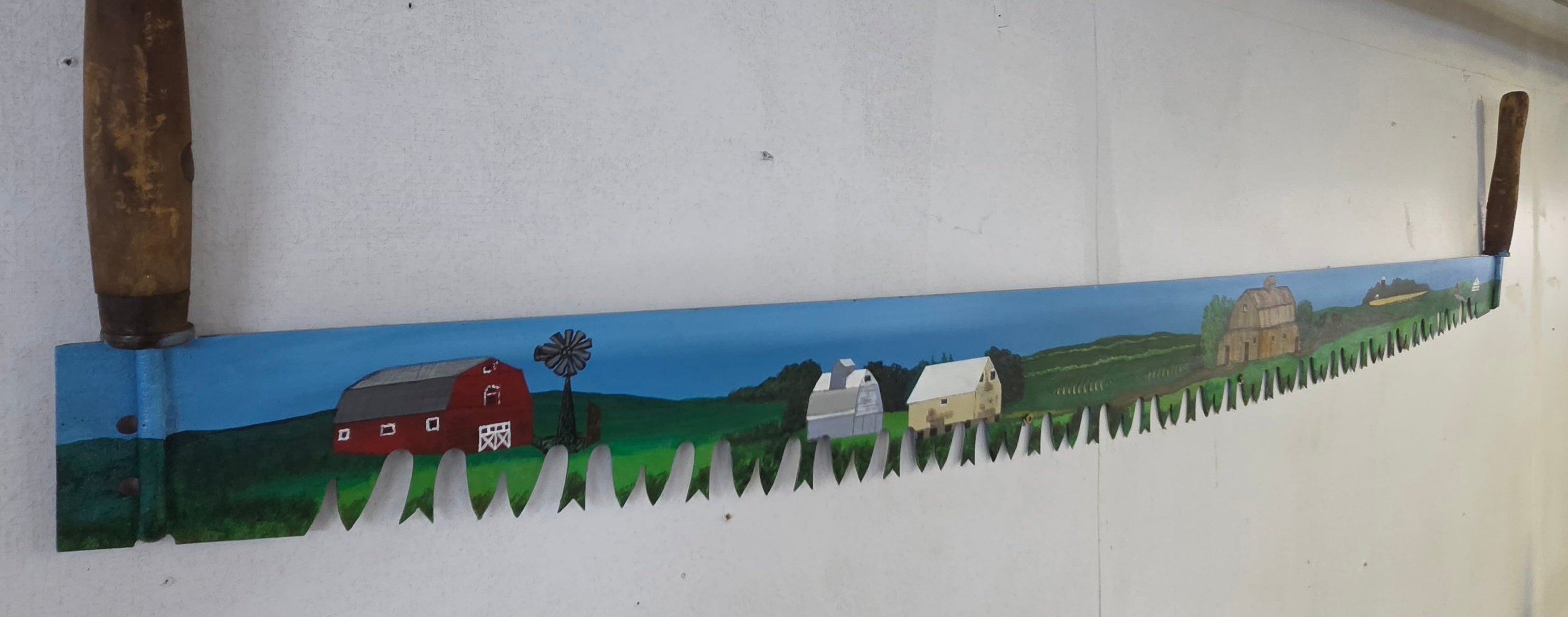 55" Vintage Hand-Painted Crosscut Saw Sign Blade