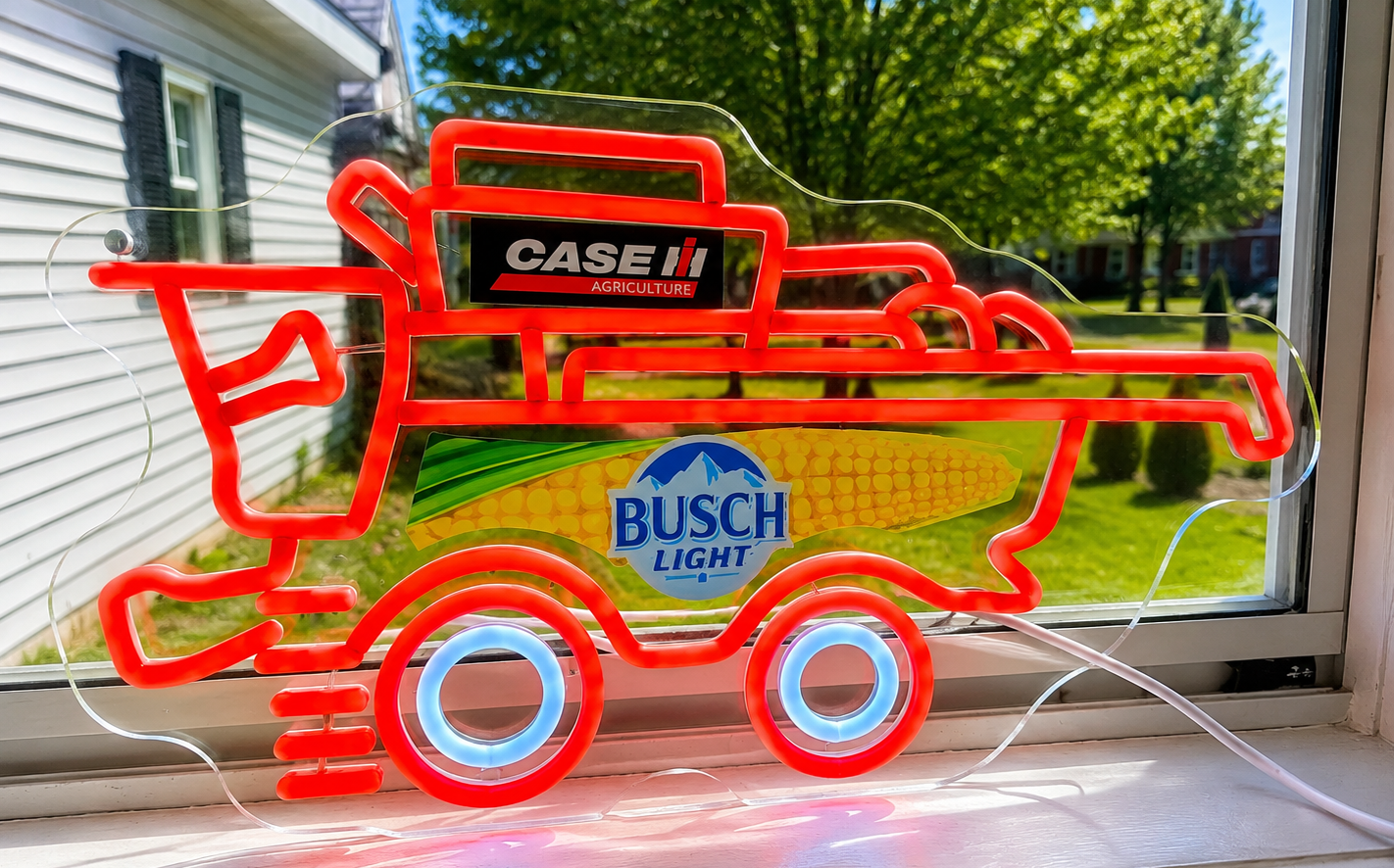 Busch Light Case IH Combine Harvester Beer LED Lighted Advertising Sign Tractor Sign Agriculture