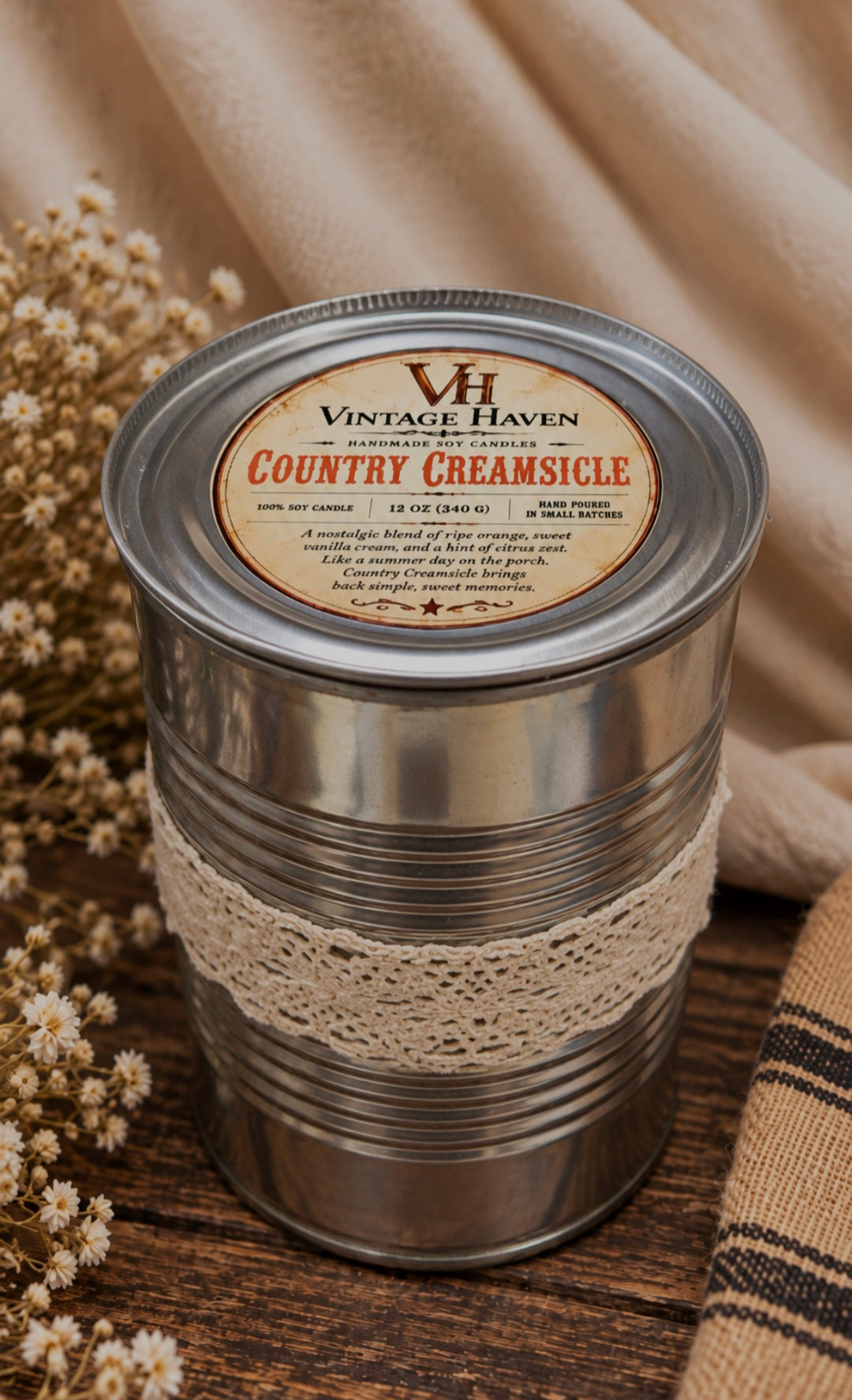 Vintage Haven Handmade 12oz Soy Wax Candles | Rustic Farmhouse Scent Collection