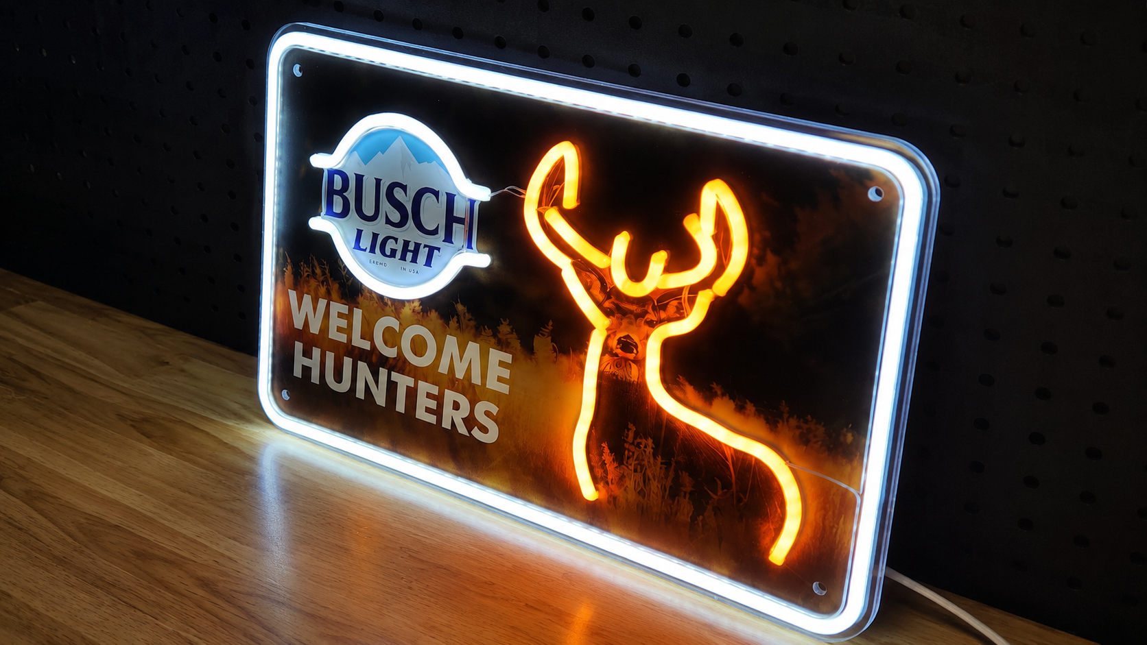 Busch Light "Welcome Hunters" Whitetail Deer LED Lighted Advertising Sign