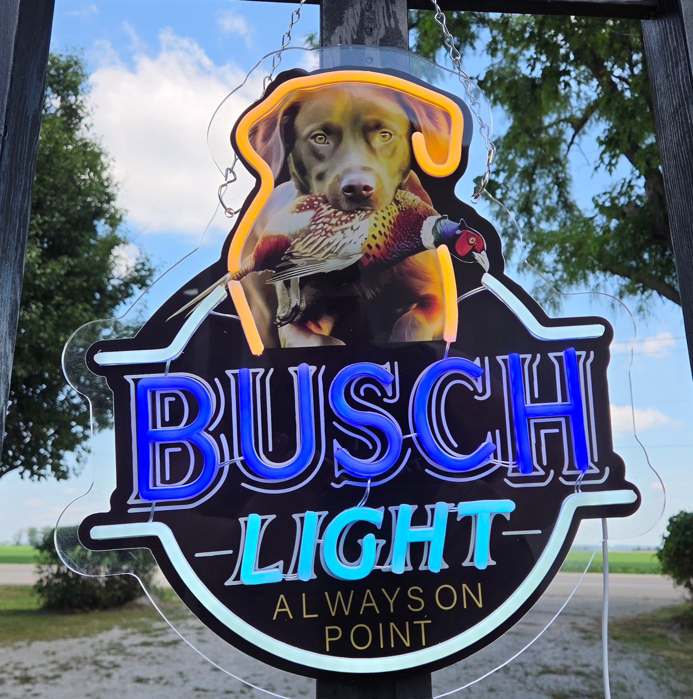 Busch Light Chocolate Lab w/ Pheasant "Always On Point" Lighted Beer Advertising Sign Bar Sign