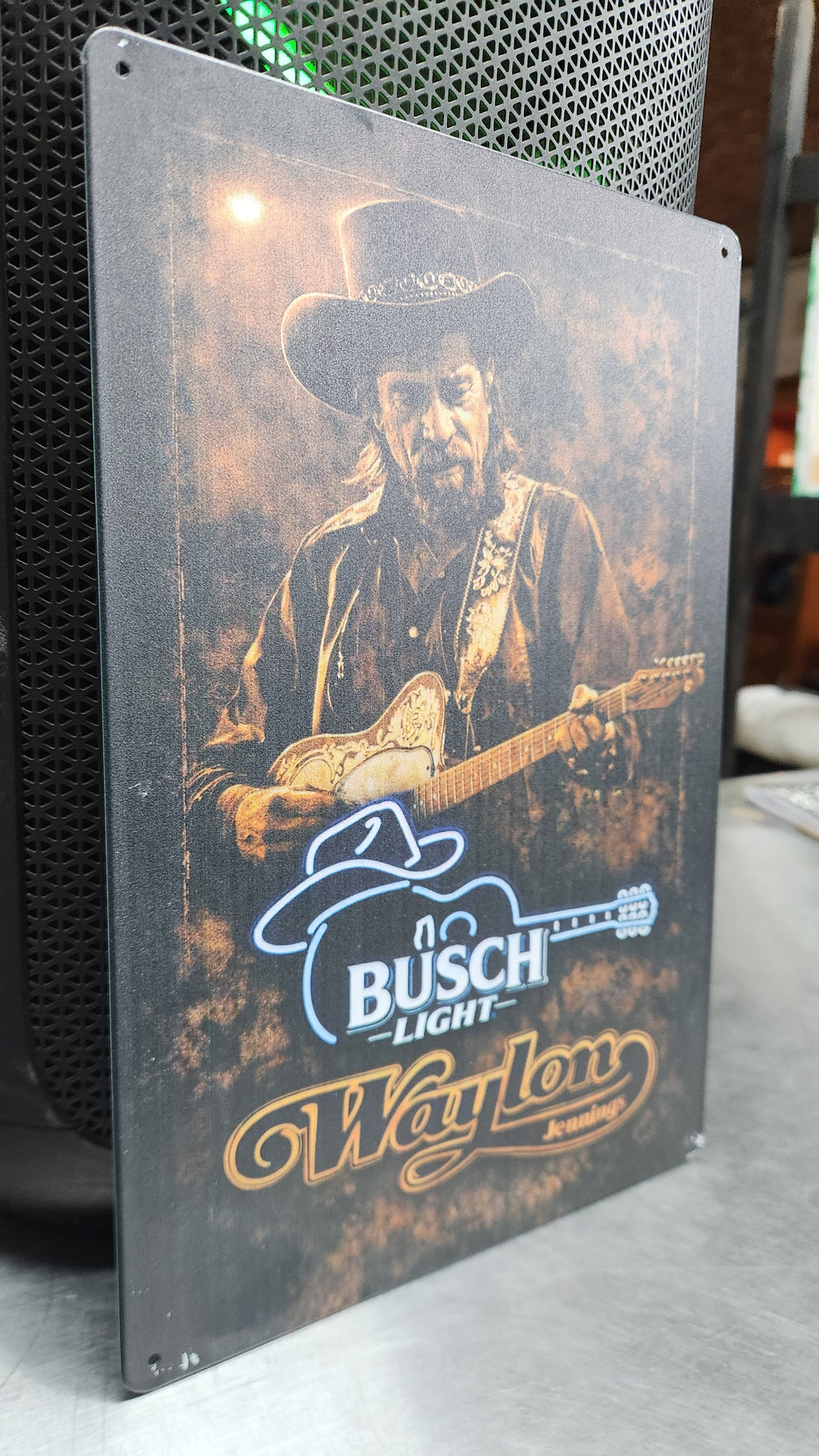 Busch Light - Waylon Jennings Metal Beer Advertising Sign 12"x8"