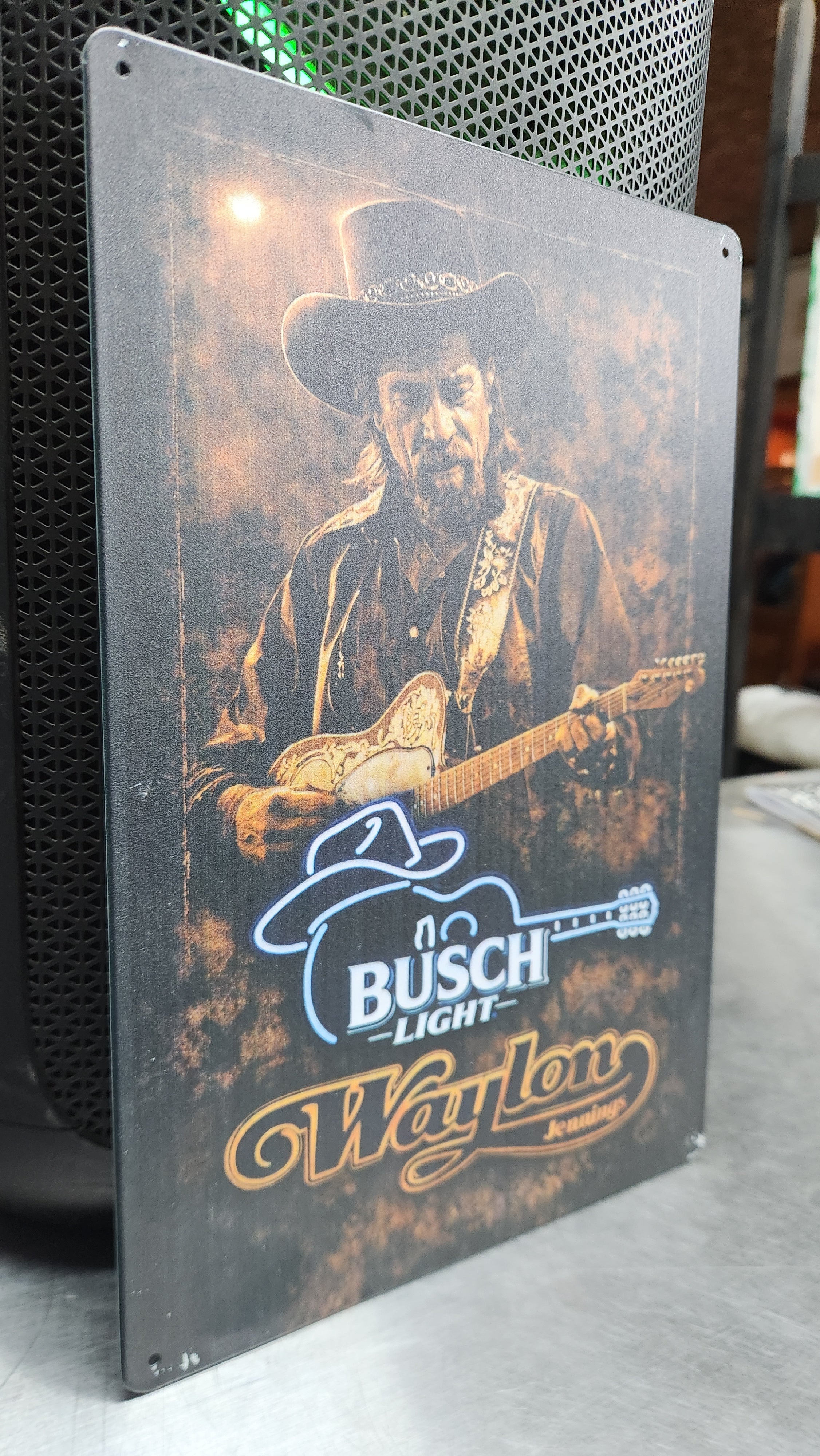 Busch Light - Waylon Jennings Metal Beer Advertising Sign 12"x8"