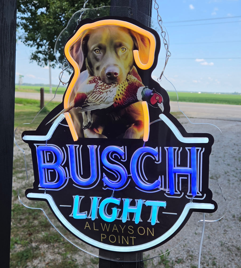 Busch Light Chocolate Lab w/ Pheasant "Always On Point" Lighted Beer Advertising Sign Bar Sign