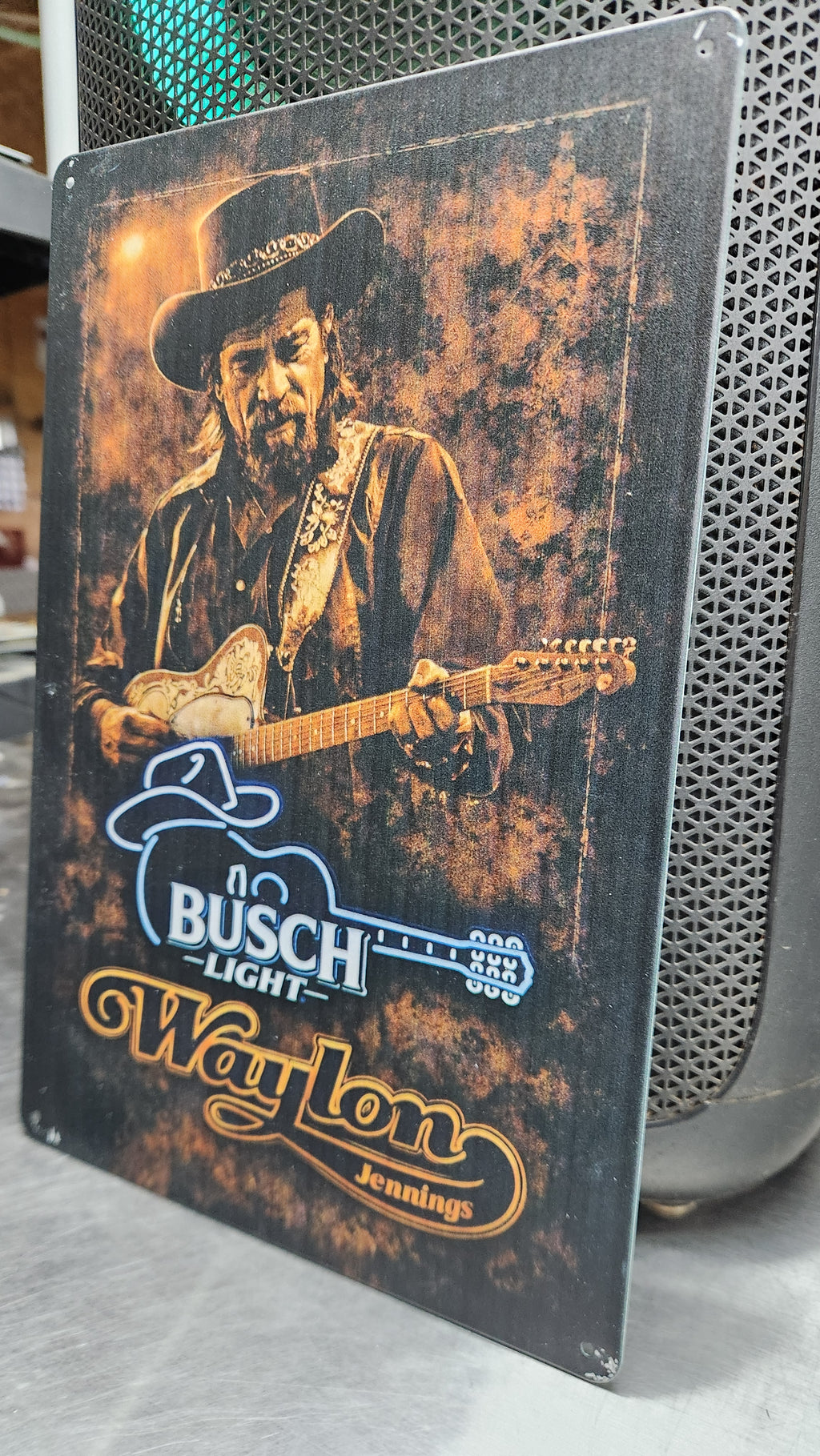 Busch Light - Waylon Jennings Metal Beer Advertising Sign 12"x8"