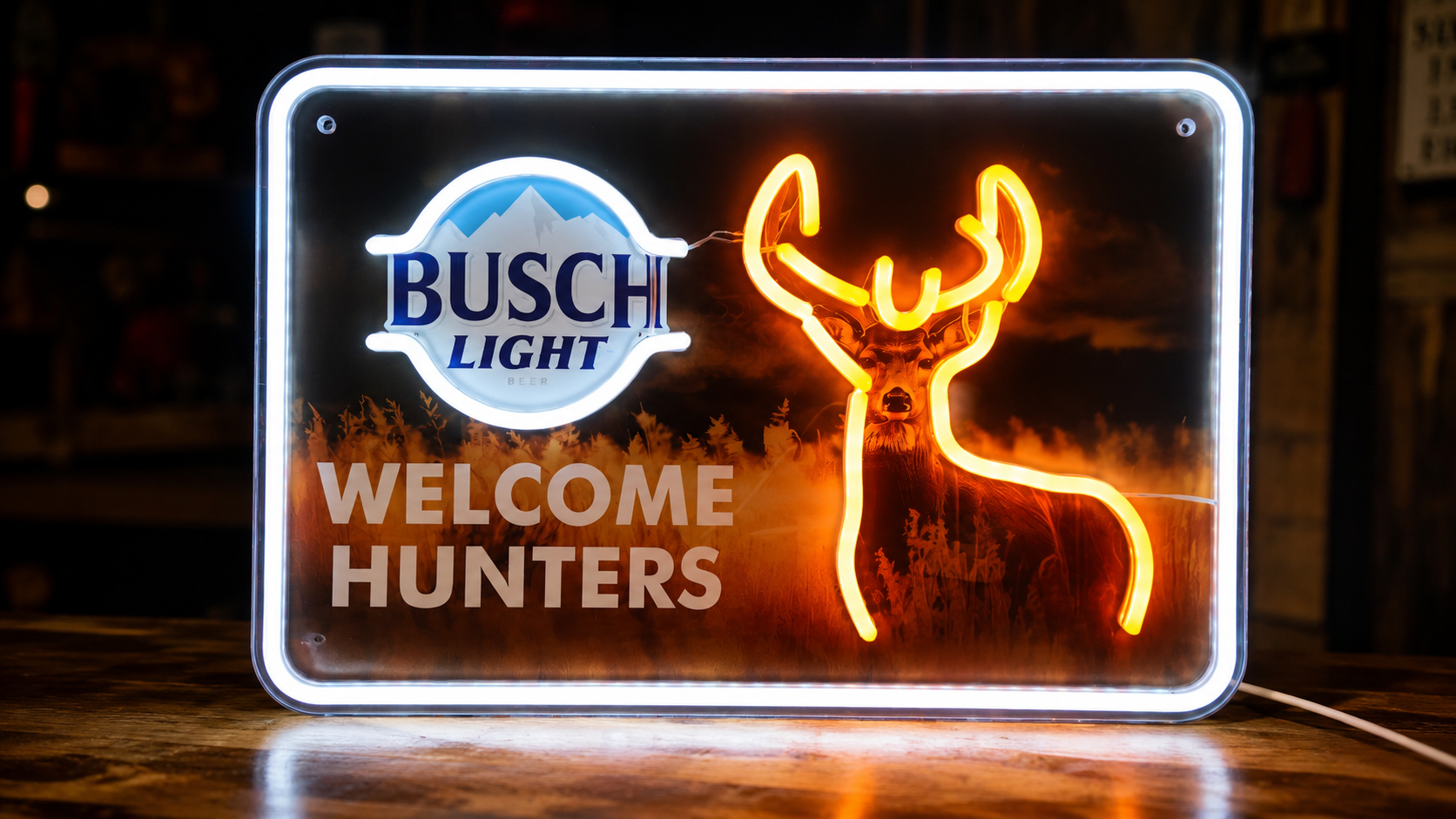 Busch Light "Welcome Hunters" Whitetail Deer LED Lighted Advertising Sign
