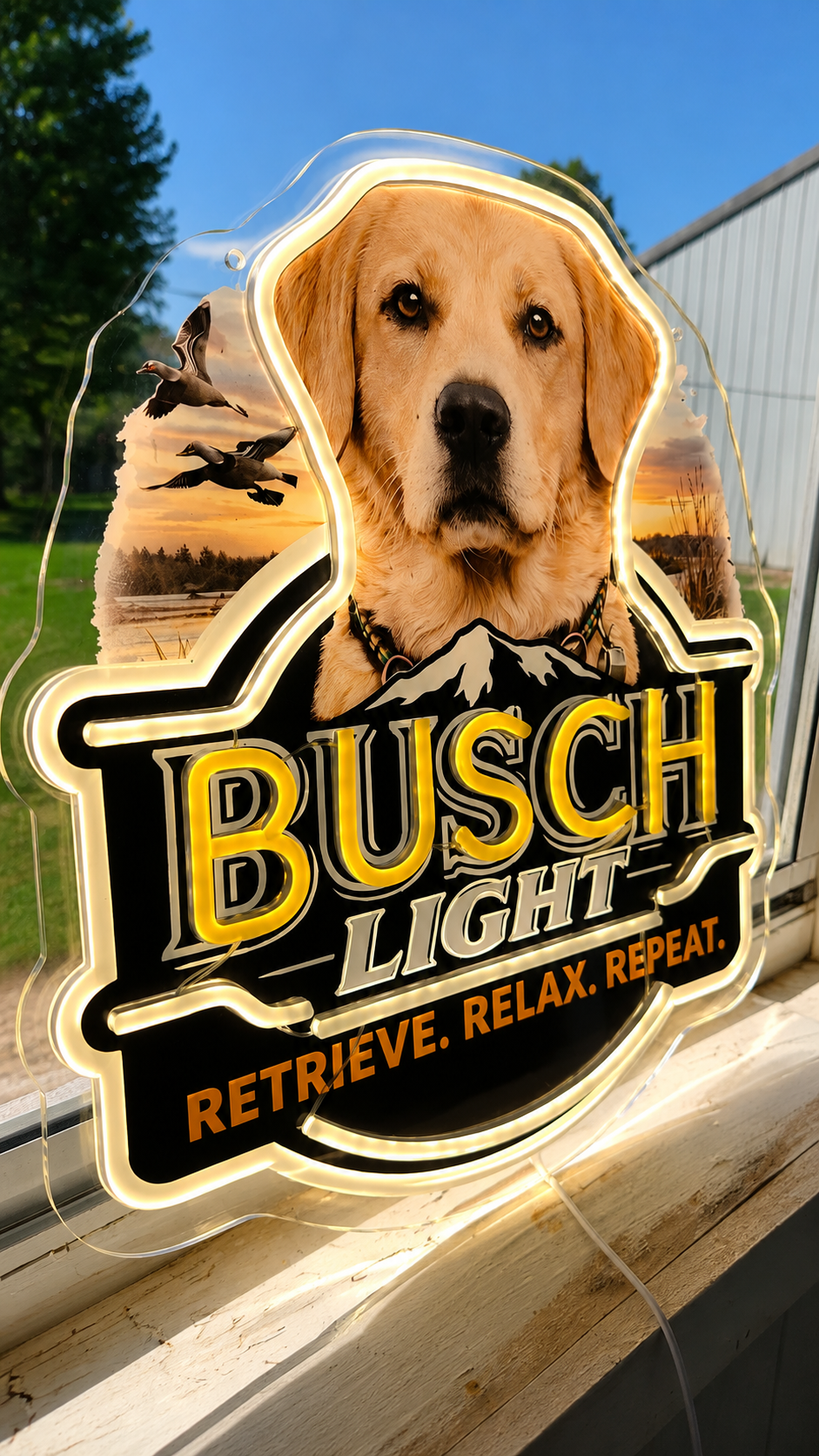 Busch Light "Retrieve. Relax. Repeat" Yellow Lab LED Lighted Beer Advertising Sign