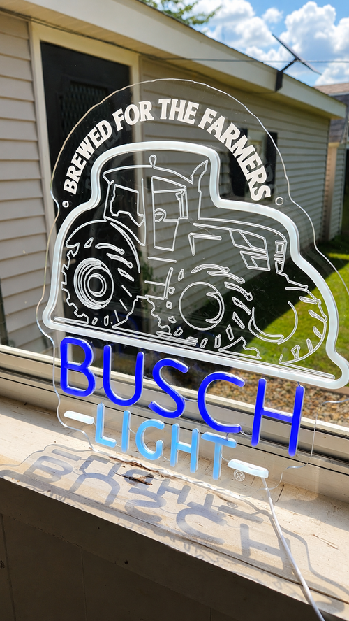 Busch Light "Brewed For The Farmers" Tractor Lighted Beer Advertising Sign