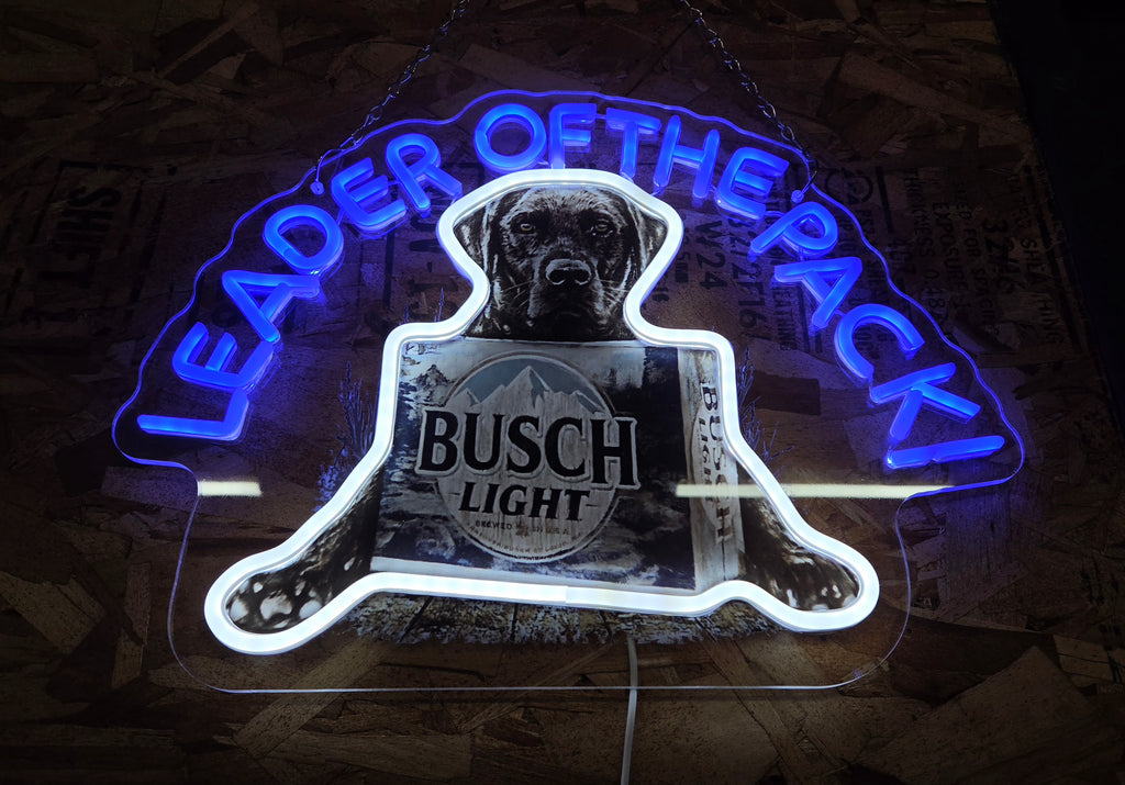 Busch Light Labrador Dog "Leader of the Pack!" Beer LED Lighted Advertising Sign