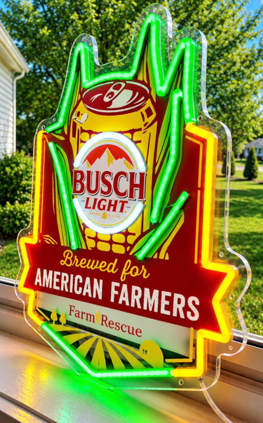 Busch Light - Farm Rescue Corn Cob Can "Brewed For American Farmers" Beer LED Lighted Advertising Sign