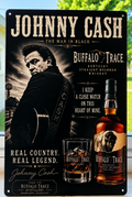 12" x 8" Johnny Cash & Buffalo Trace Metal Sign – Rustic Country Whiskey Wall Decor | Man Cave, Home Bar & Music Lover Gift