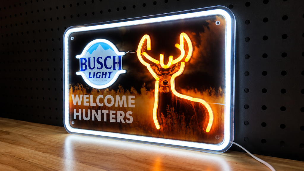 Busch Light "Welcome Hunters" Whitetail Deer LED Lighted Advertising Sign