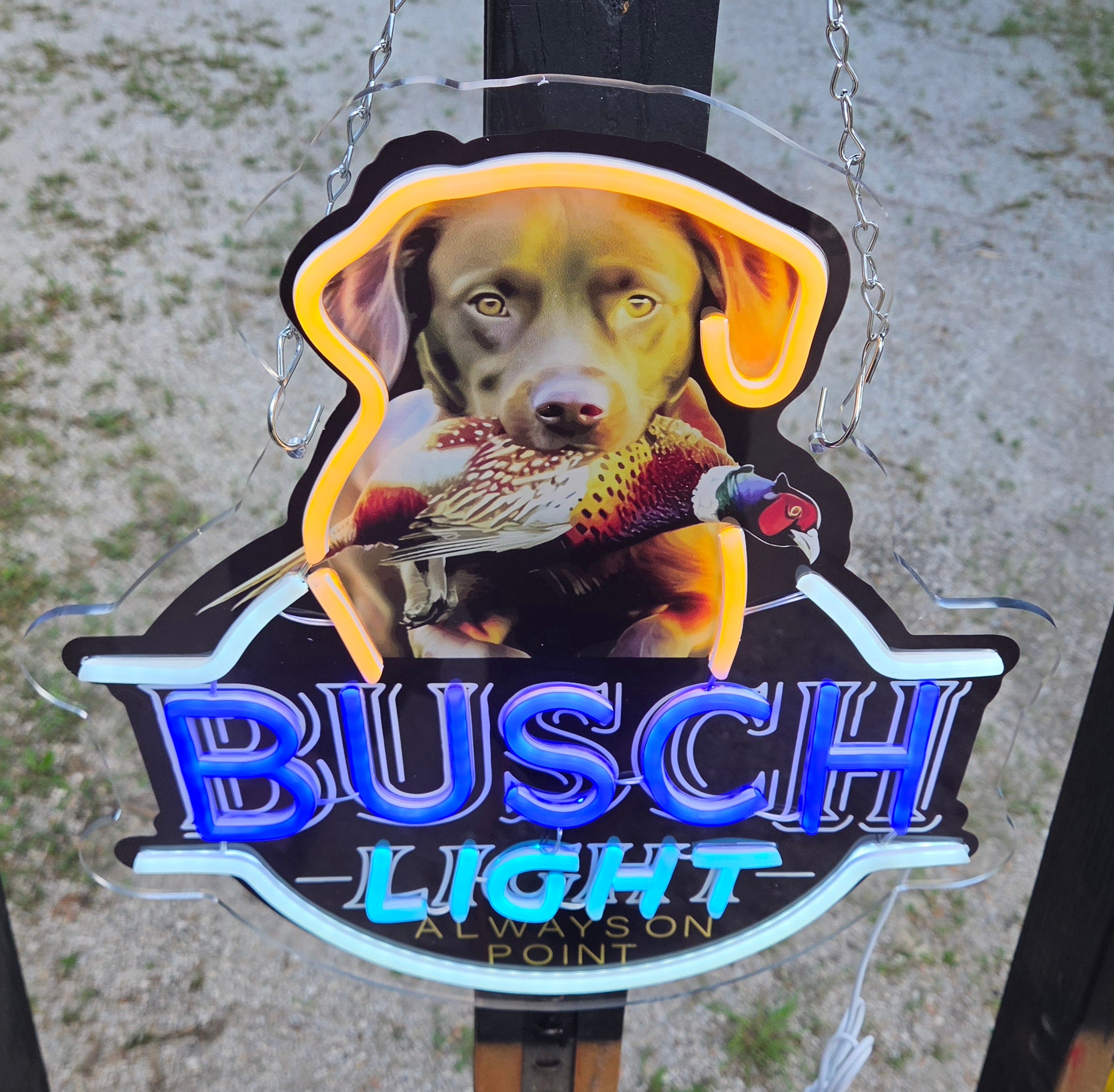 Busch Light Chocolate Lab w/ Pheasant "Always On Point" Lighted Beer Advertising Sign Bar Sign