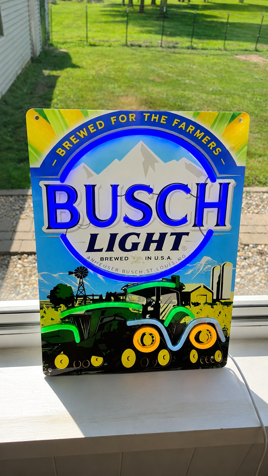 Busch Light "Brewed For The Farmers" John Deere Four-Track Tractor Lighted Beer Advertising Sign 8RX Series