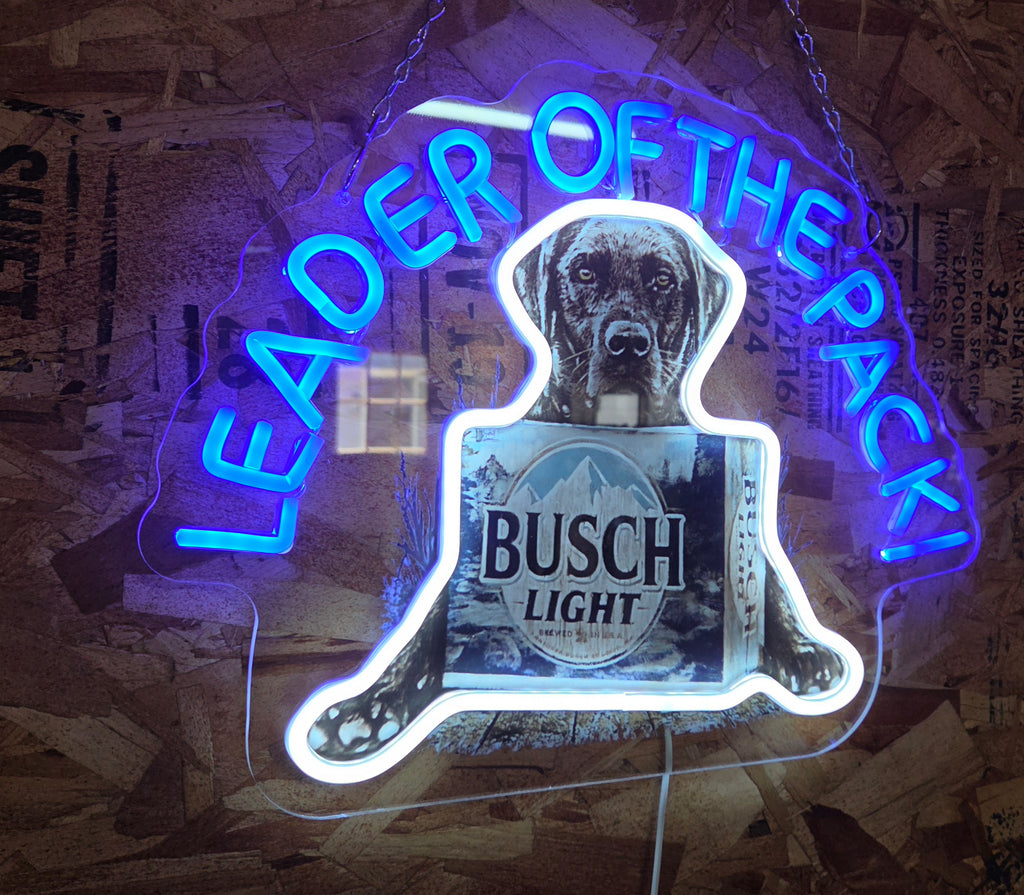 Busch Light Labrador Dog "Leader of the Pack!" Beer LED Lighted Advertising Sign