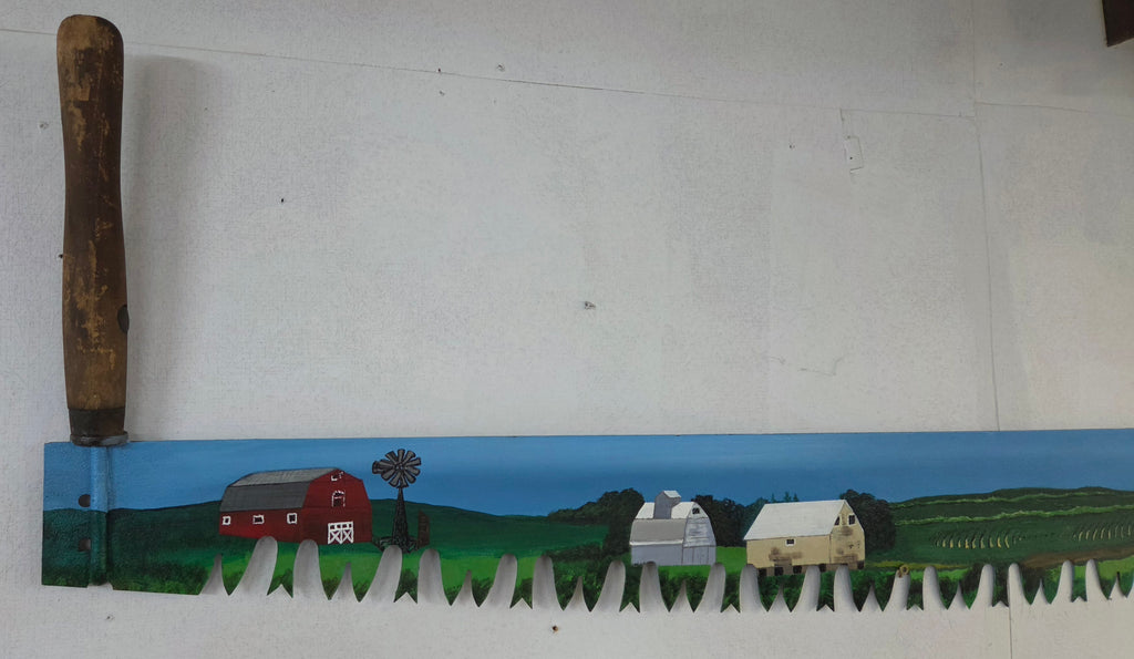 55" Vintage Hand-Painted Crosscut Saw Sign Blade