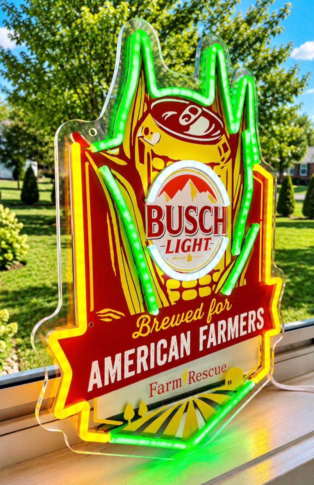 Busch Light - Farm Rescue Corn Cob Can "Brewed For American Farmers" Beer LED Lighted Advertising Sign