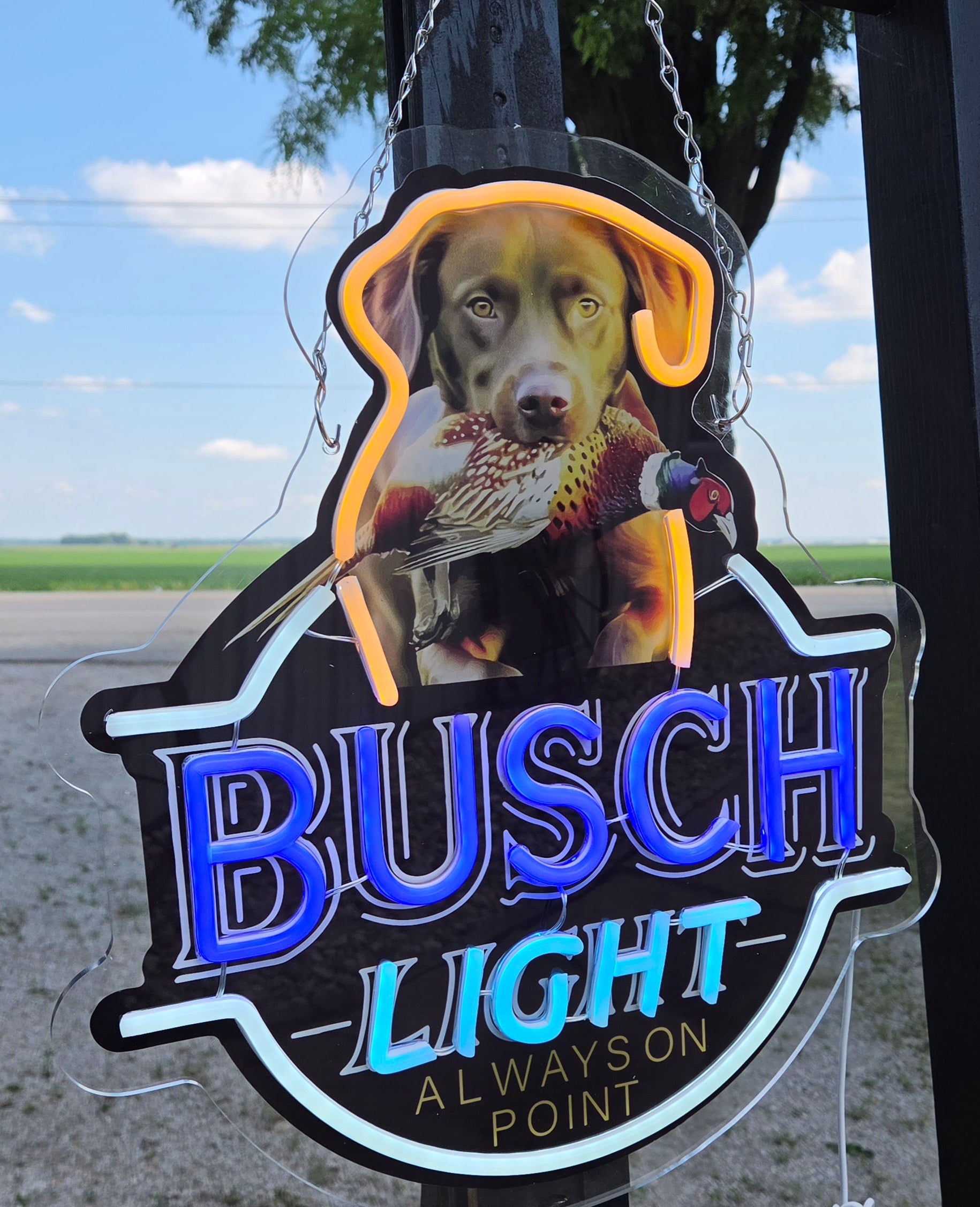 Busch Light Chocolate Lab w/ Pheasant "Always On Point" Lighted Beer Advertising Sign Bar Sign