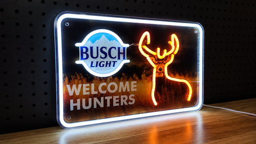 Busch Light "Welcome Hunters" Whitetail Deer LED Lighted Advertising Sign
