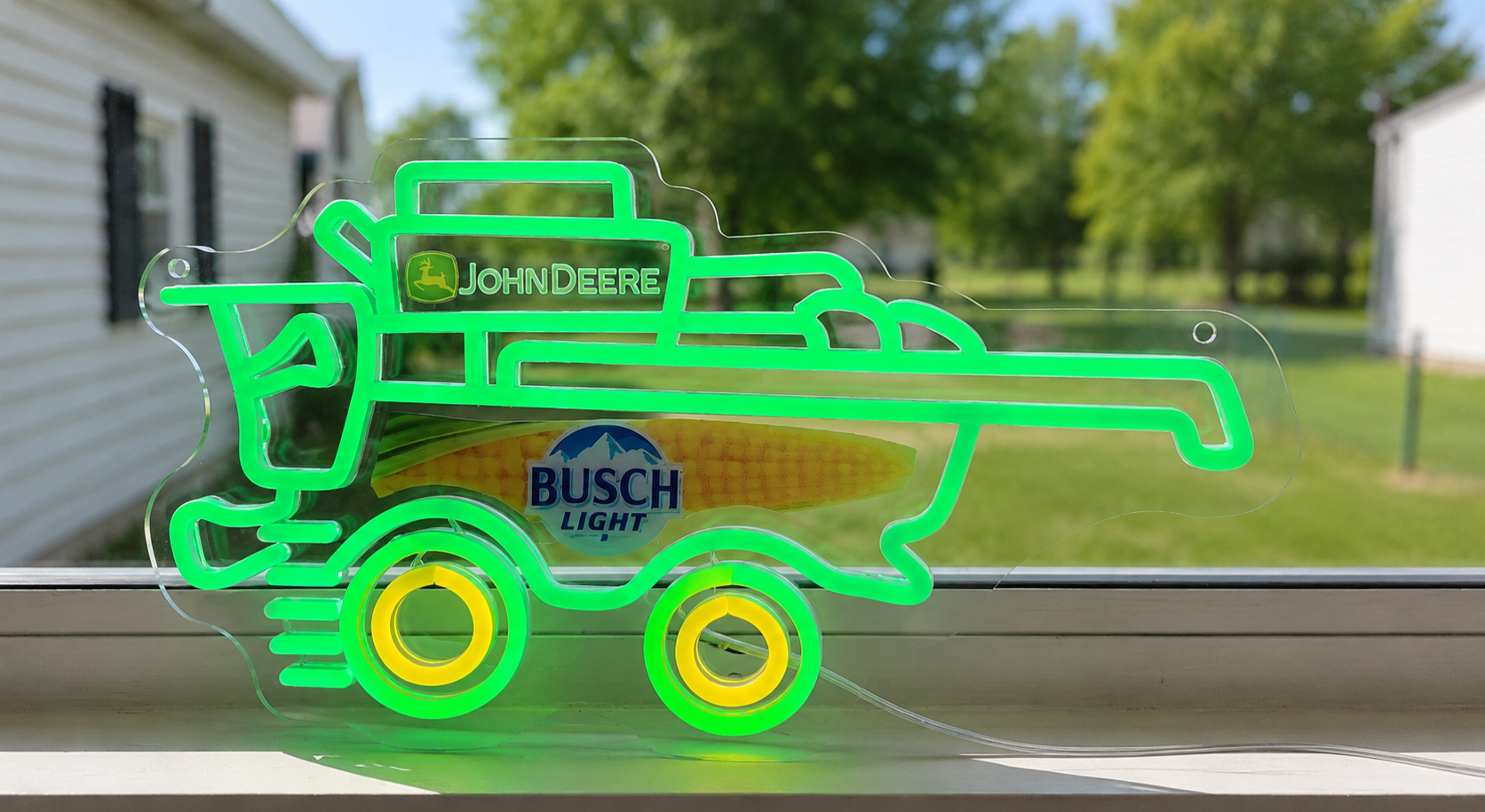 Busch Light - John Deere Combine Lighted Beer Advertising Sign Tractor Farm Corn