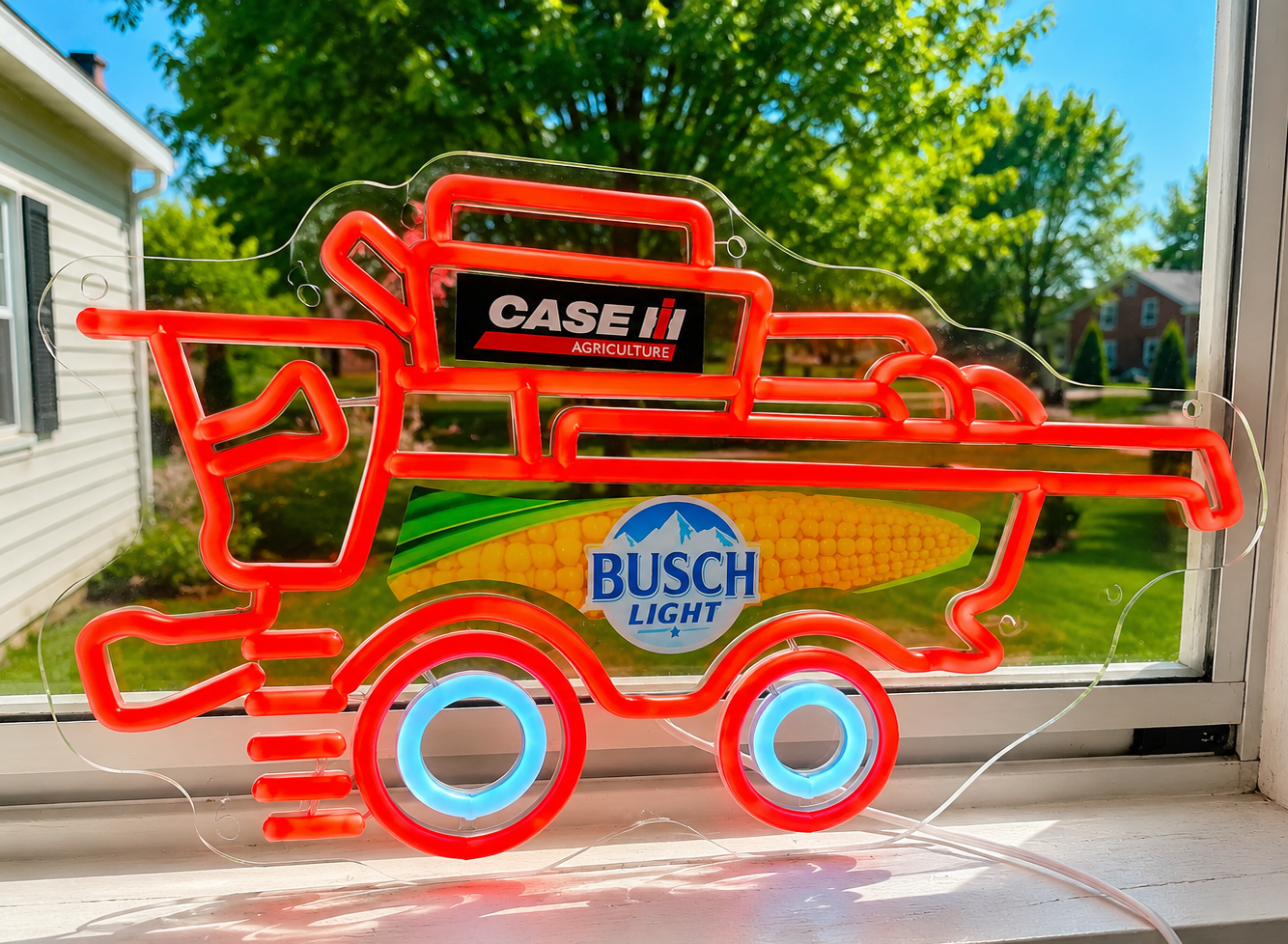 Busch Light Case IH Combine Harvester Beer LED Lighted Advertising Sign Tractor Sign Agriculture