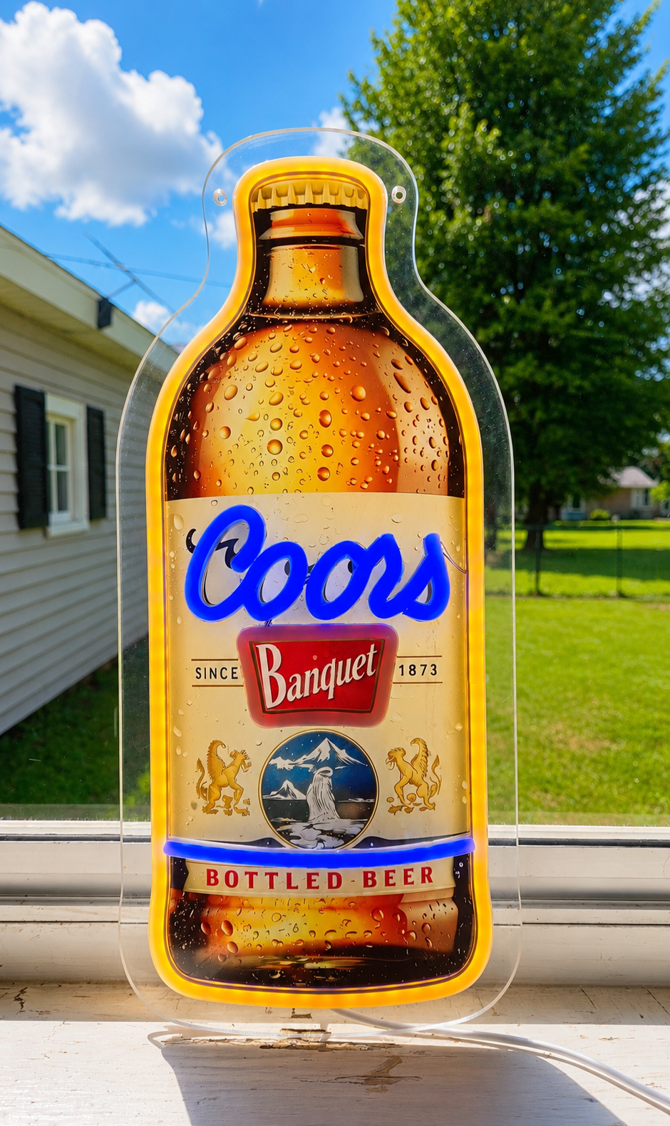 Coors Banquet Bottle Lighted Beer Advertising Sign Rodeo Cowboy Sign Yellowstone