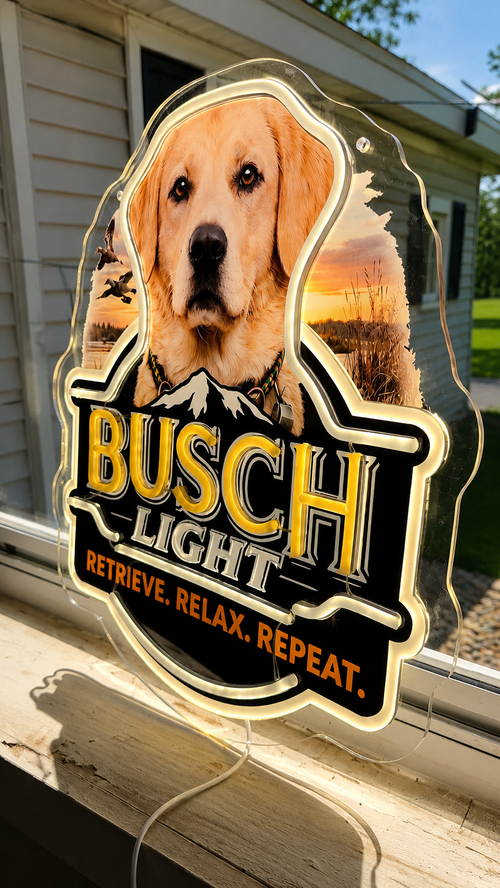 Busch Light "Retrieve. Relax. Repeat" Yellow Lab LED Lighted Beer Advertising Sign