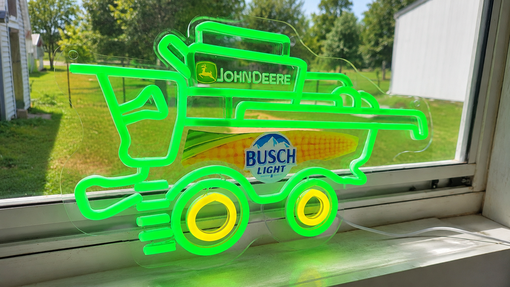 Busch Light - John Deere Combine Lighted Beer Advertising Sign Tractor Farm Corn