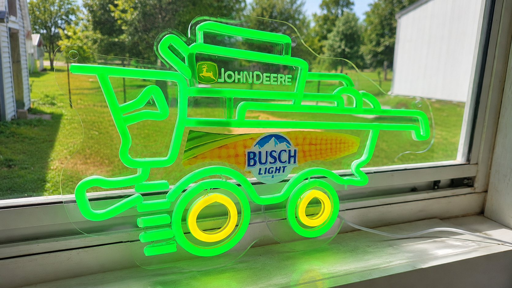 Busch Light - John Deere Combine Lighted Beer Advertising Sign Tractor Farm Corn