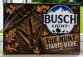 12" x 8" Busch Light Turkey Hunting Metal Sign – "The Hunt Starts Here" Rustic Wall Decor | Man Cave, Cabin & Hunter Gift
