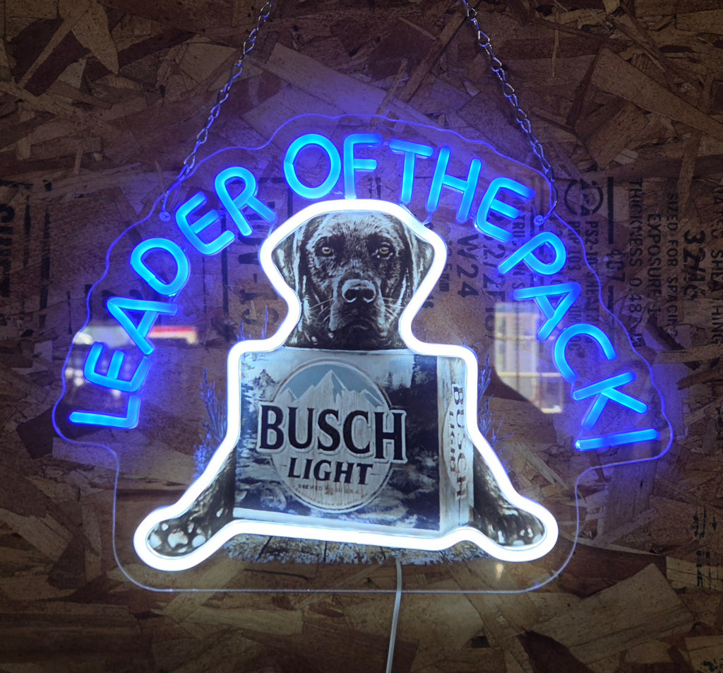 Busch Light Labrador Dog "Leader of the Pack!" Beer LED Lighted Advertising Sign