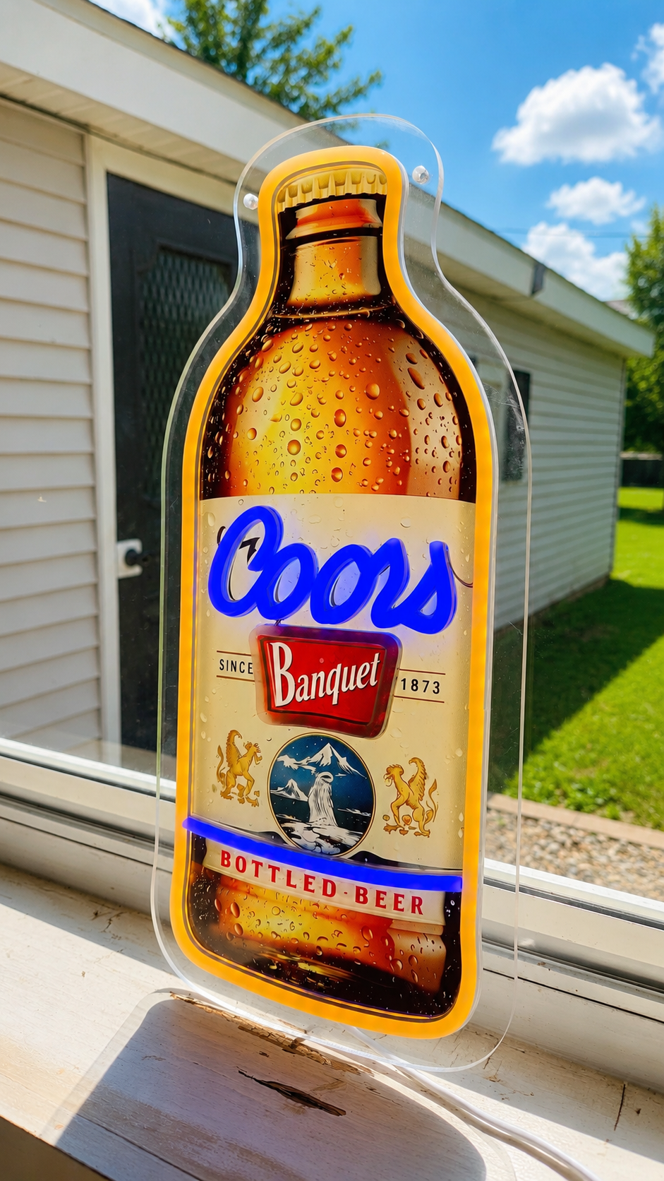 Coors Banquet Bottle Lighted Beer Advertising Sign Rodeo Cowboy Sign Yellowstone