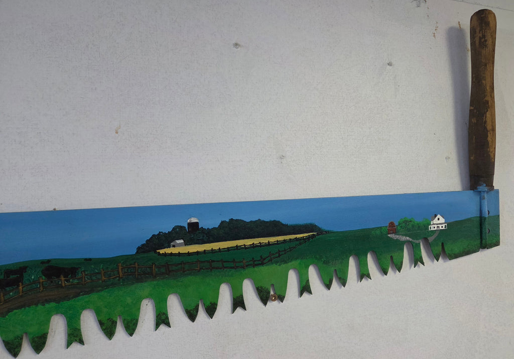 55" Vintage Hand-Painted Crosscut Saw Sign Blade