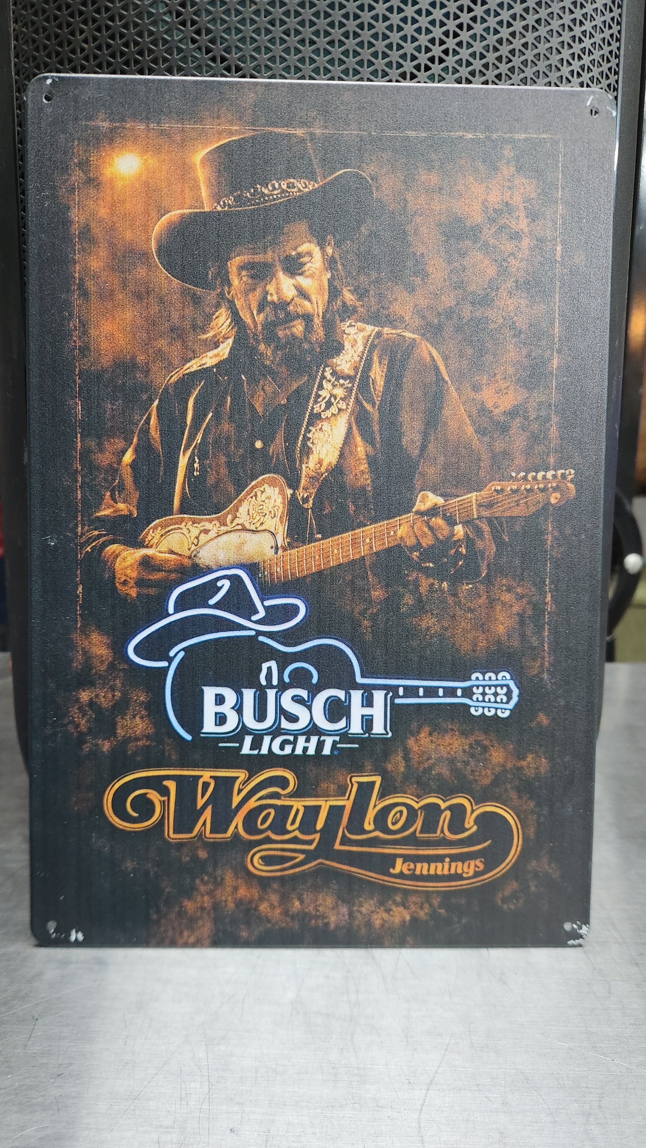 Busch Light - Waylon Jennings Metal Beer Advertising Sign 12"x8"