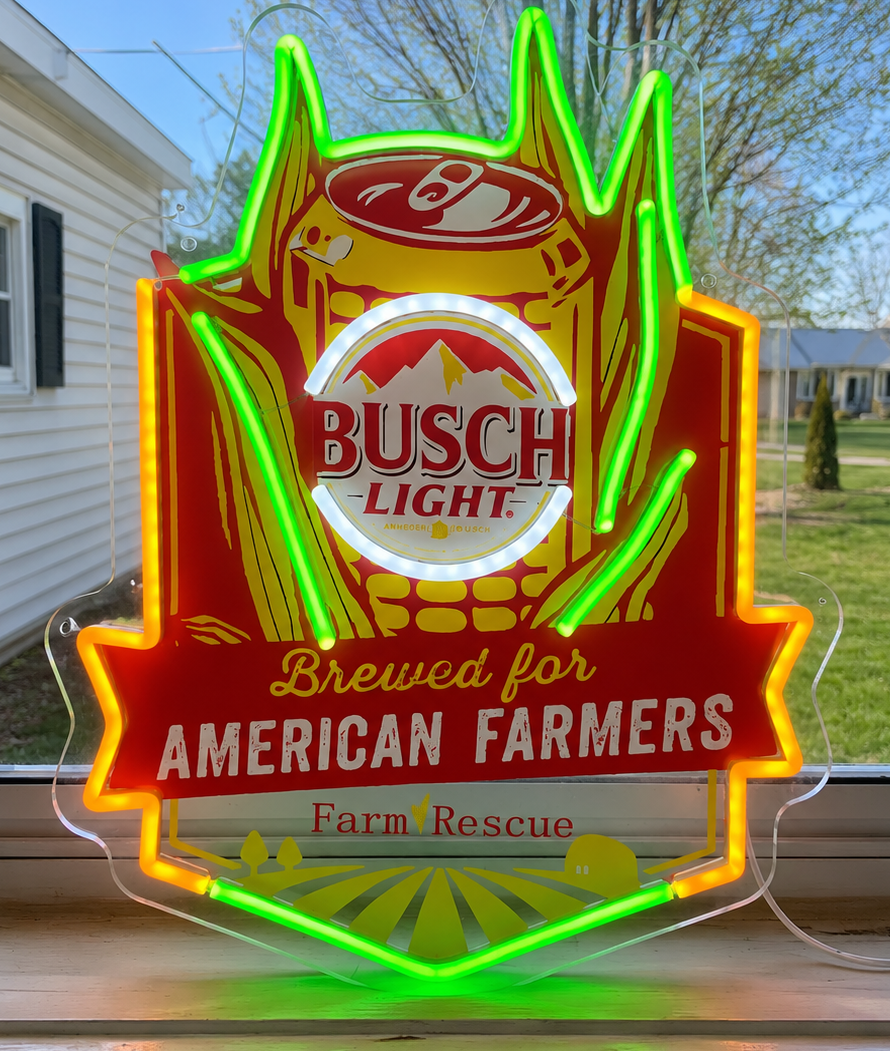 Busch Light - Farm Rescue Corn Cob Can "Brewed For American Farmers" Beer LED Lighted Advertising Sign