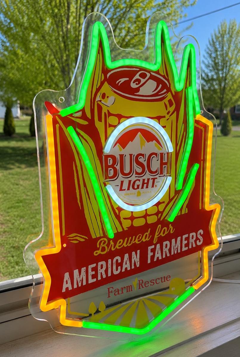 Busch Light - Farm Rescue Corn Cob Can "Brewed For American Farmers" Beer LED Lighted Advertising Sign